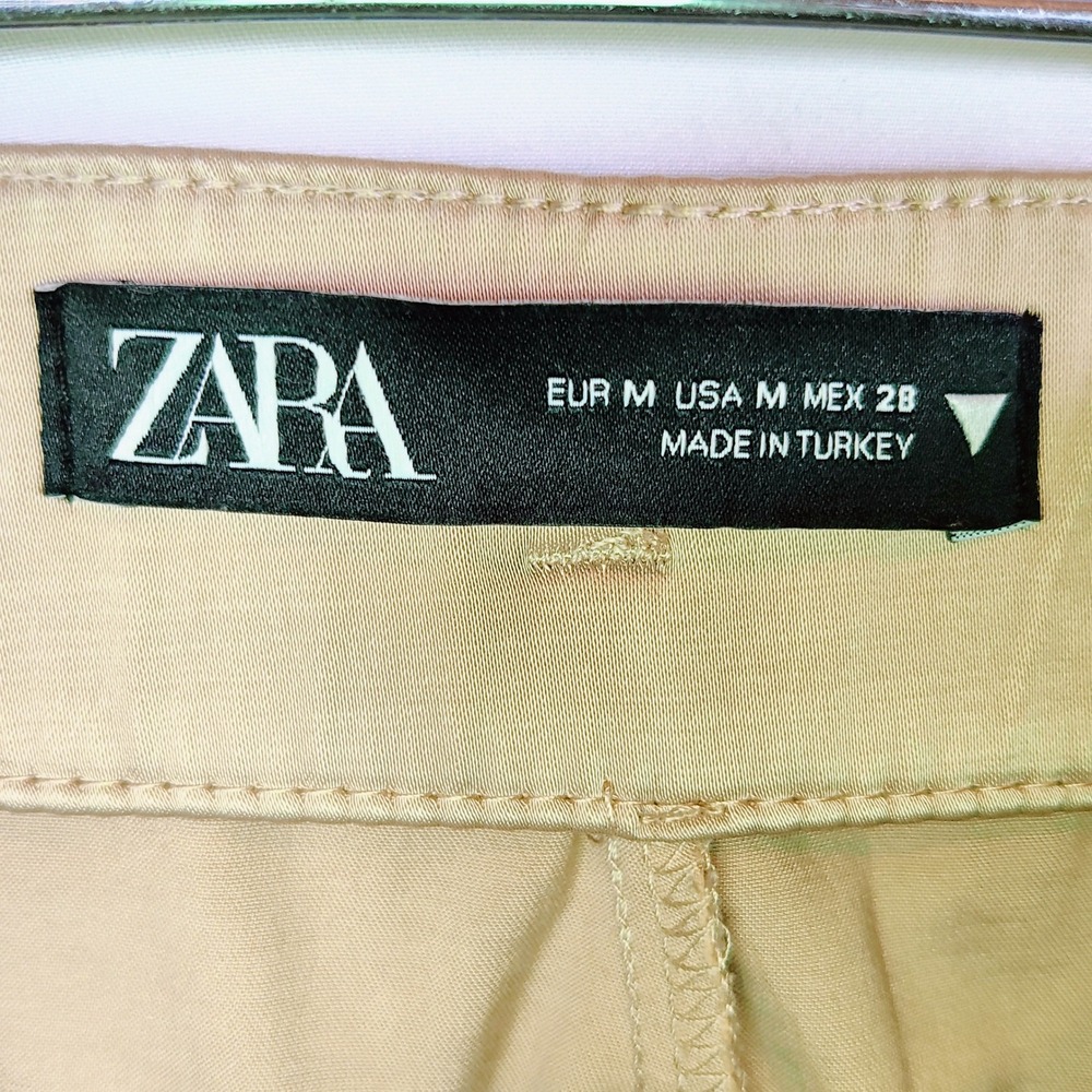Zara Women's Champagne Gold Satin Cargo Pants Wide Leg High Waist Utility M - Picture 4 of 15